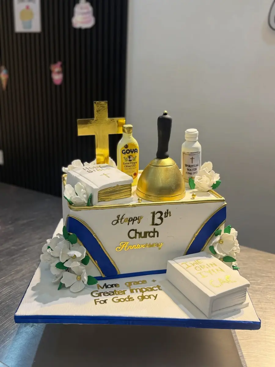 Two-tier church anniversary cake
